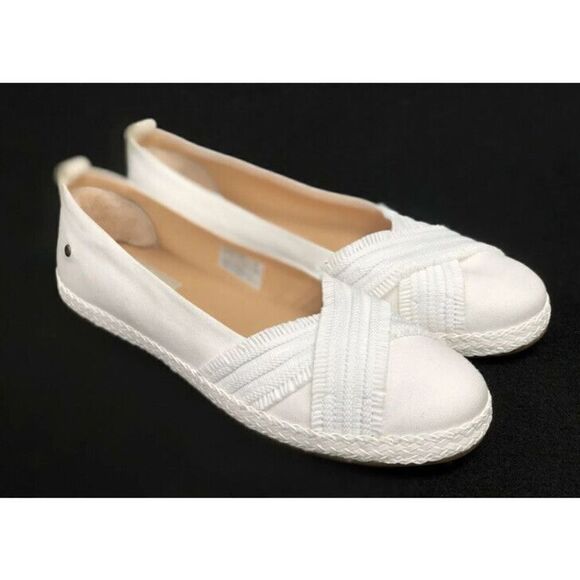 UGG Australia Women's Sz 6.5 Ynez White Shoes 1092238 Flats Canvas Slip On NEW - Picture 5 of 10